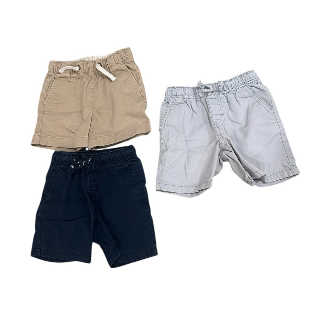 Crewcuts/Cat & Jack Cotton Shorts Set of 3 Tan, Gray, navy elastic waist tie 3t